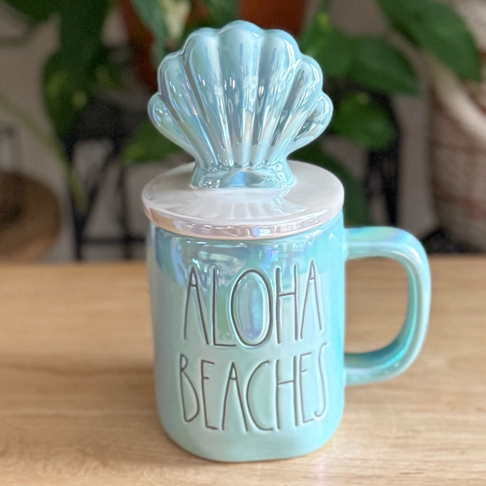Rae Dunn ALOHA BEACHES Iridescent Mug w/ Shell Lid Coastal Beach House Decor - Picture 4 of 12